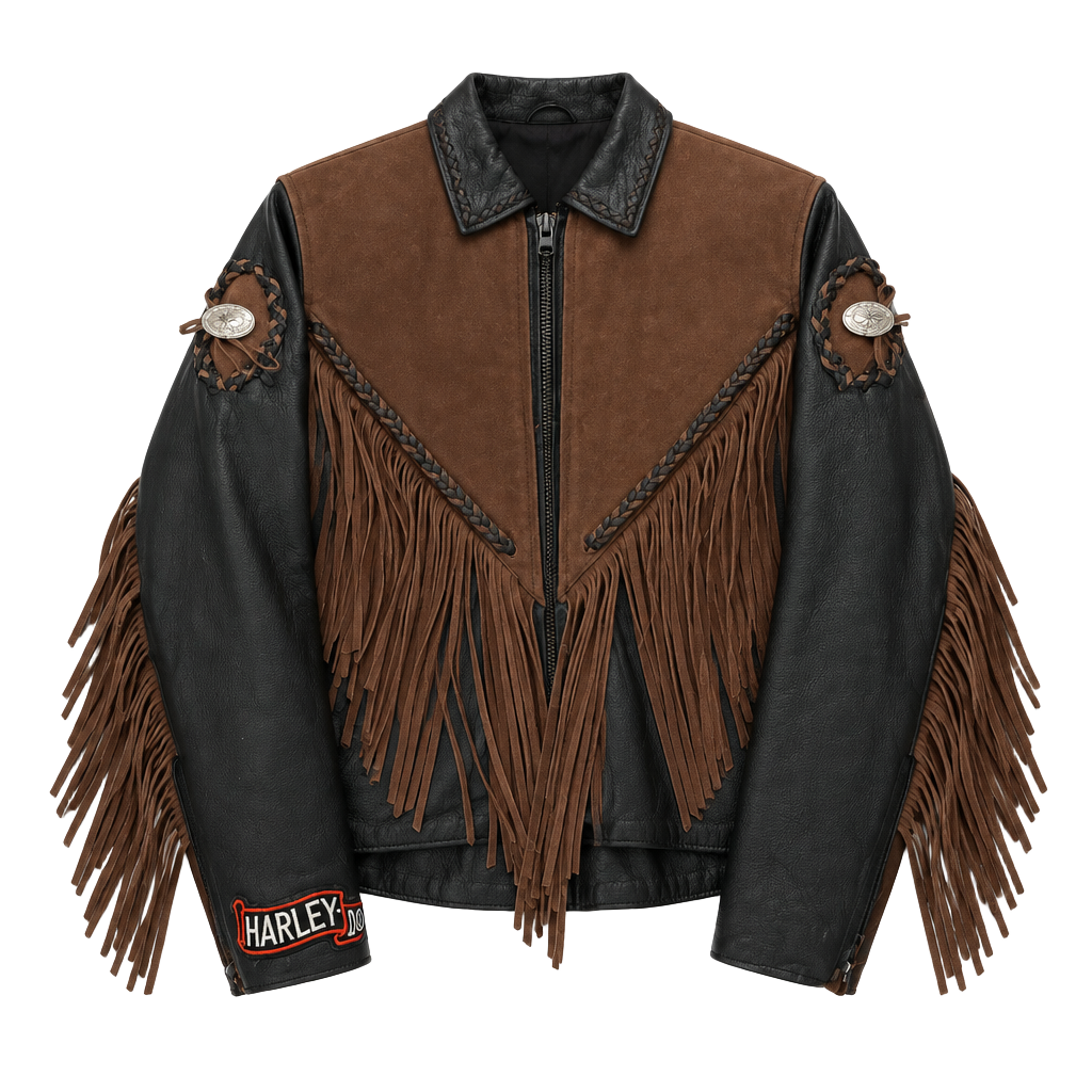 Shaf Leather Collection Women's Fringe Leather Jacket Size Large Black/Brown 1