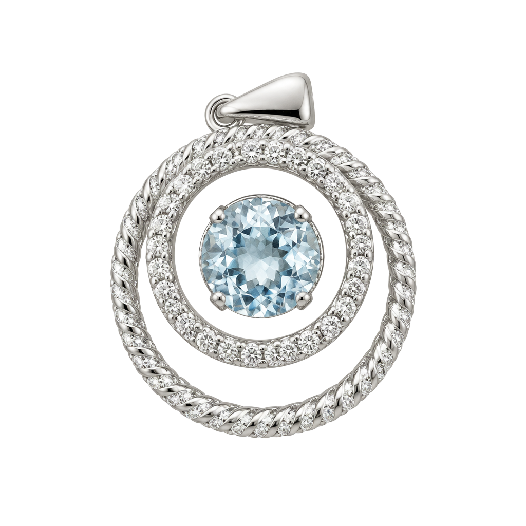 Sterling Silver Blue Topaz and White Sapphire Circular Halo Pendant 1