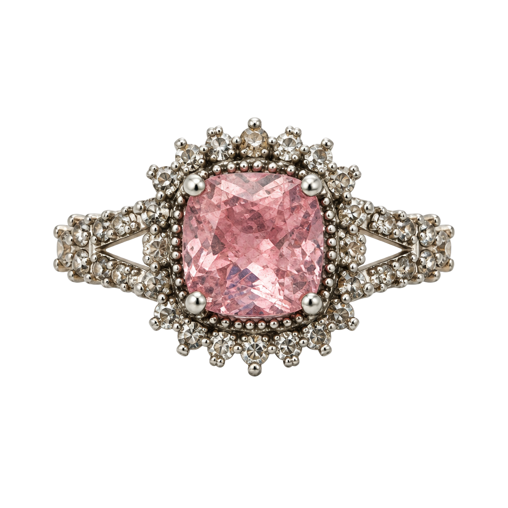 Unbranded Morganite Ring Silver Cushion Cut Halo Engagement Ring 1
