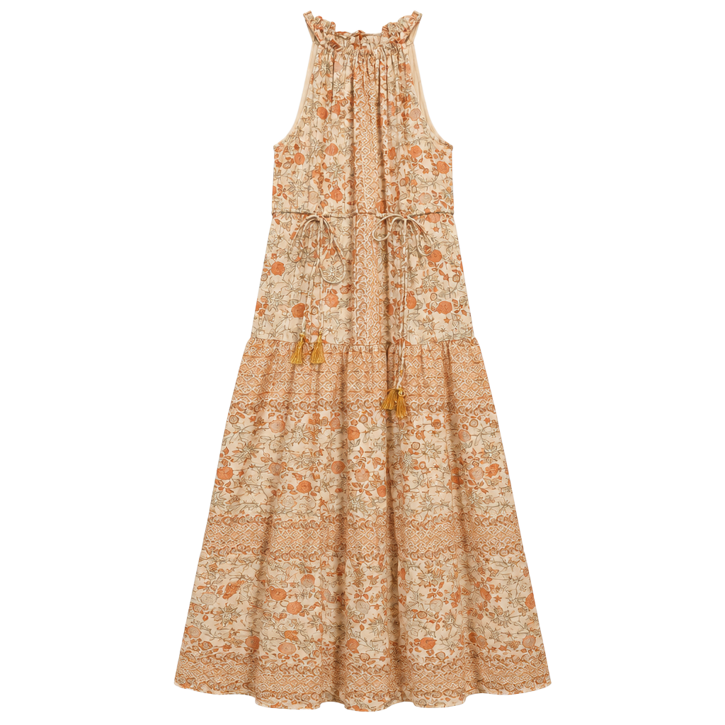 Taylor Floral High Neck Maxi Dress Size 10 Orange Halter Tiered 1