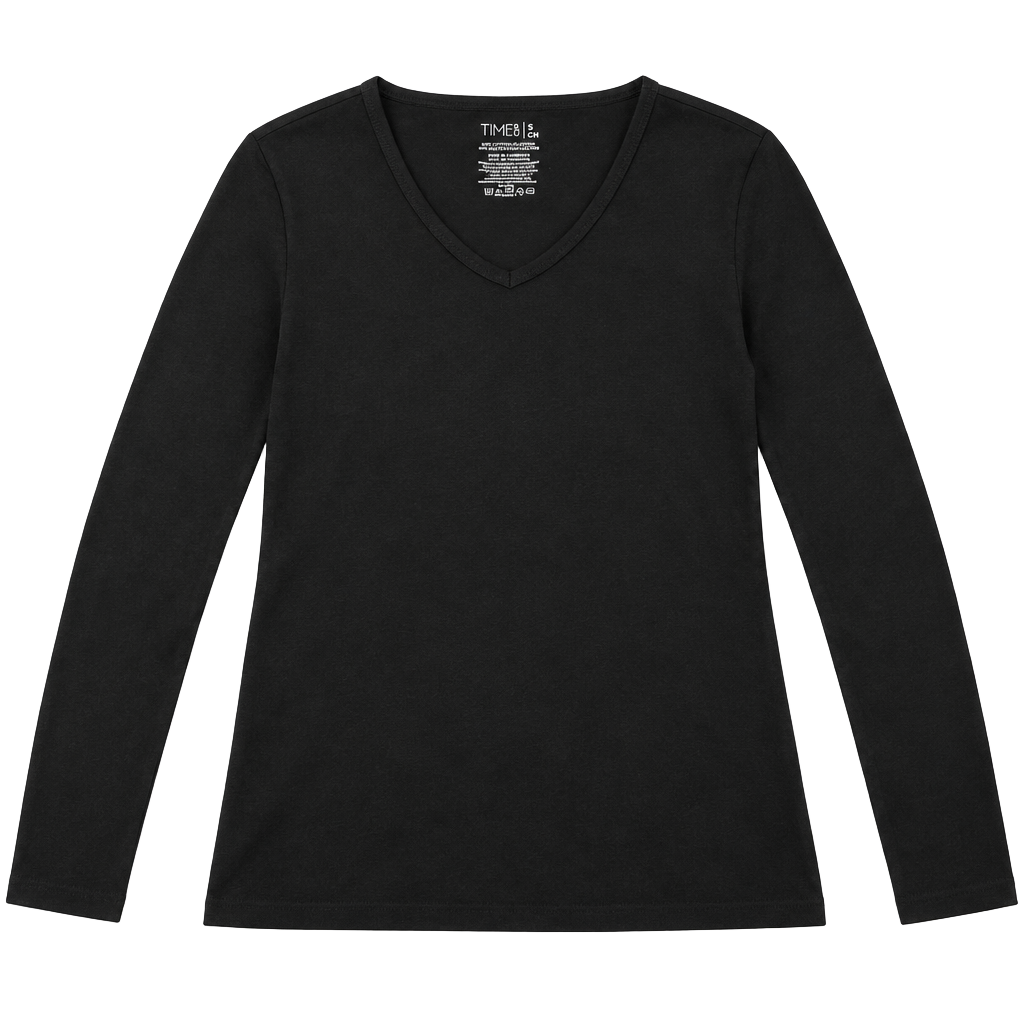 Time And Tru V-Neck Long Sleeve Shirt Size S Black 1