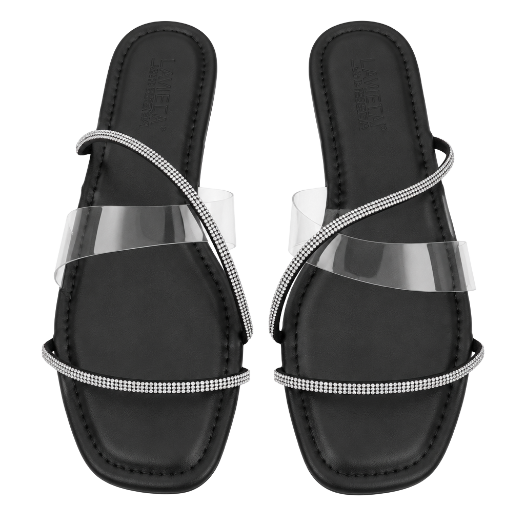 Kayleen Karly-4 Sandals Size 7.5 Black Rhinestone Flat 1