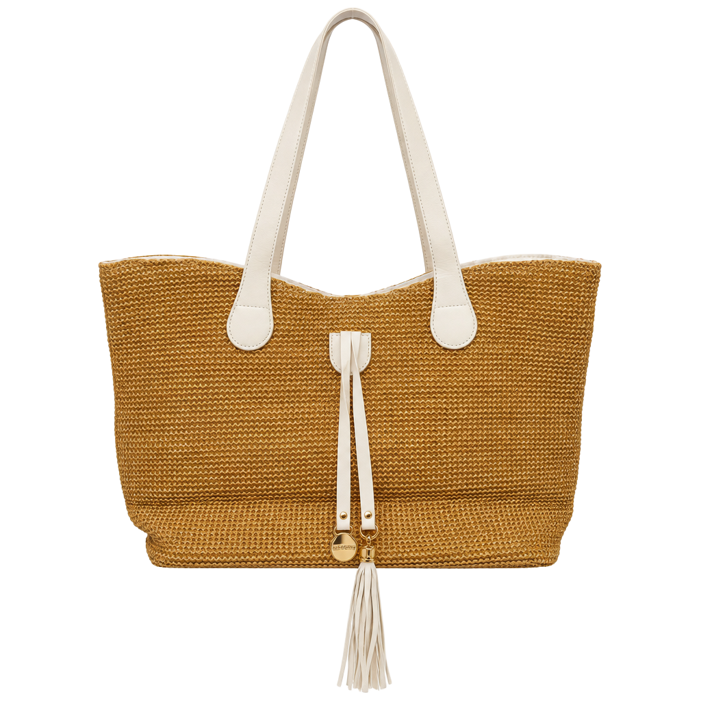 Joico Summer Tote Bag Straw Woven White Trim Tassel 1
