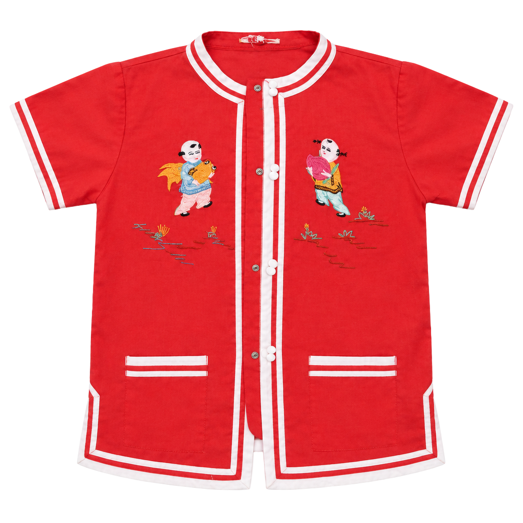 Plum Blossoms Embroidered Chinese Shirt Size 12 Red 1