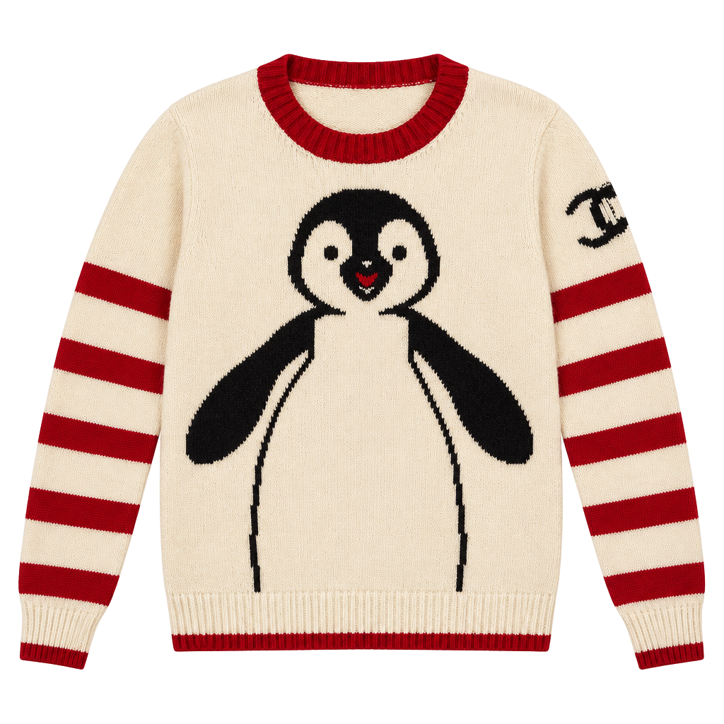 Chanel 07A 2007 Penguin Intarsia Wool Sweater CC Logo Size 40 Vintage Karl Lagerfeld 1