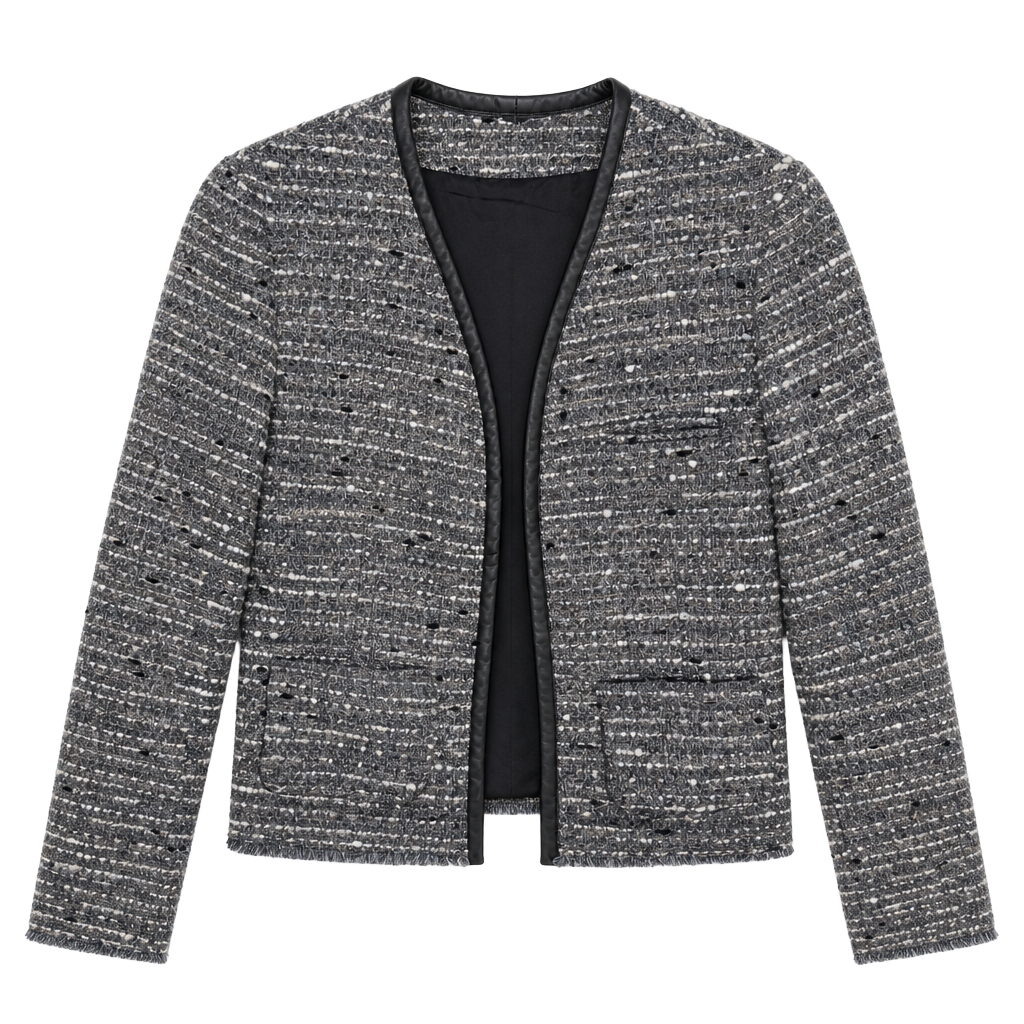 Ulla Johnson Size 6 Grey Tweed Lambskin Trim Jacket 1