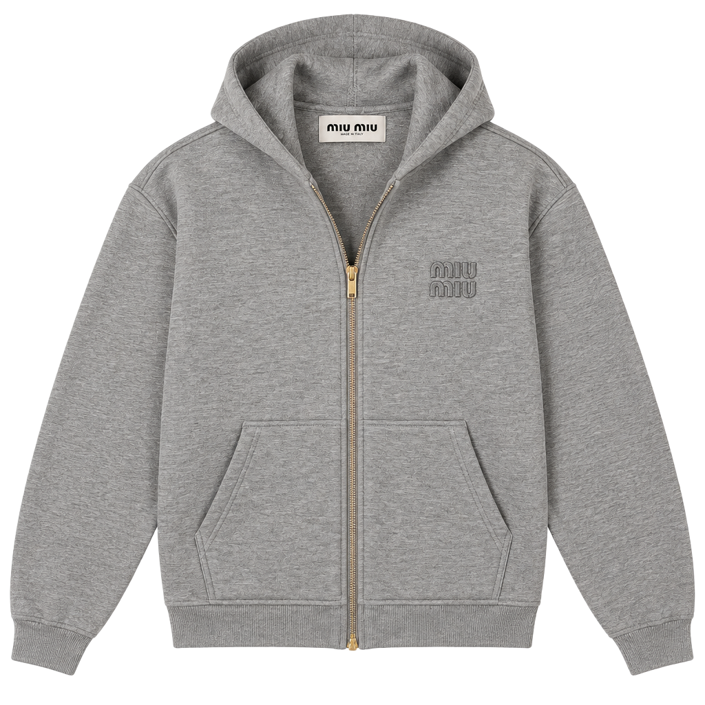 Miu Miu Zip-Up Hoodie Size 36 Gray Cotton Logo Sweatshirt 1