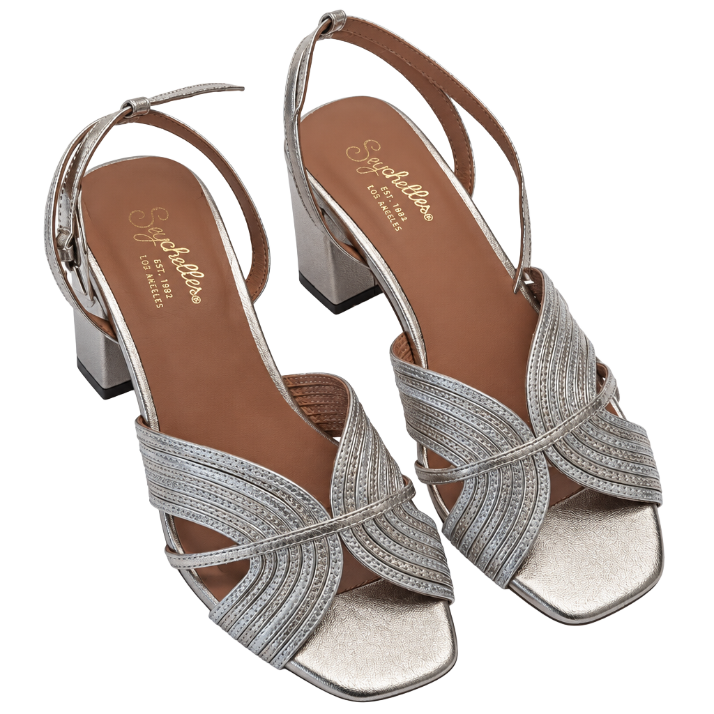 Seychelles Tender Metallic Gold and Silver Leather Ankle Strap Block Heel Sandals 1