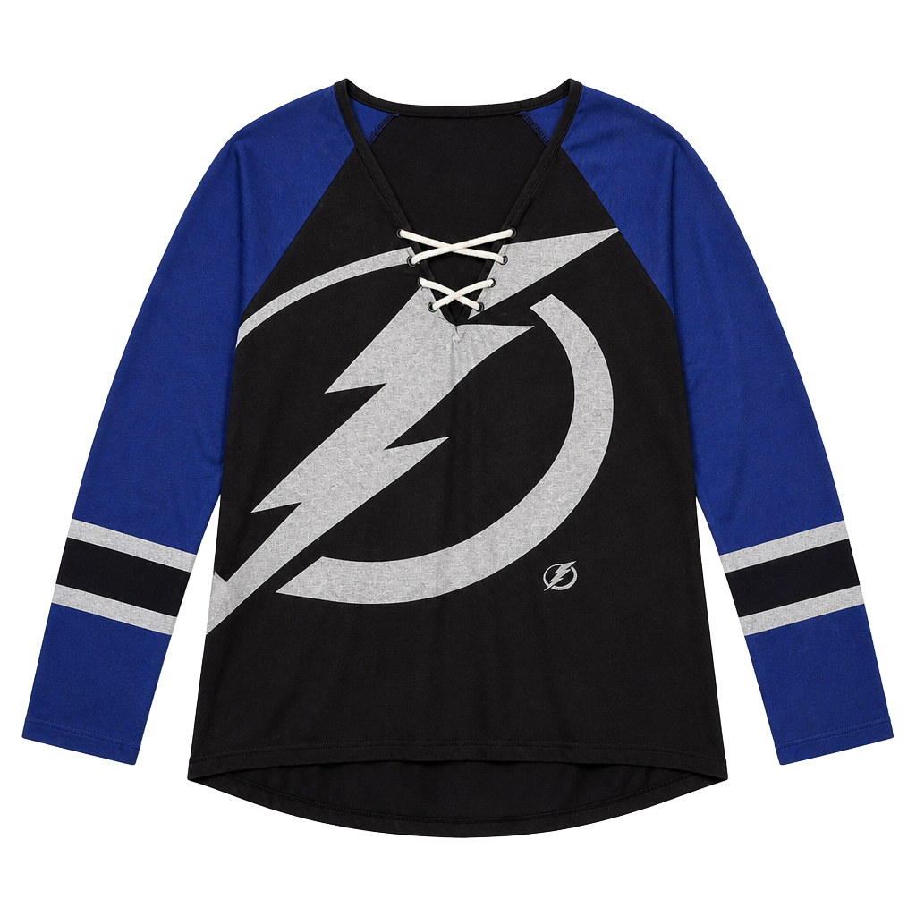 Majestic Majestic Tampa Bay Lightning Womens Long Sleeve Lace-Up V-Neck Raglan 1