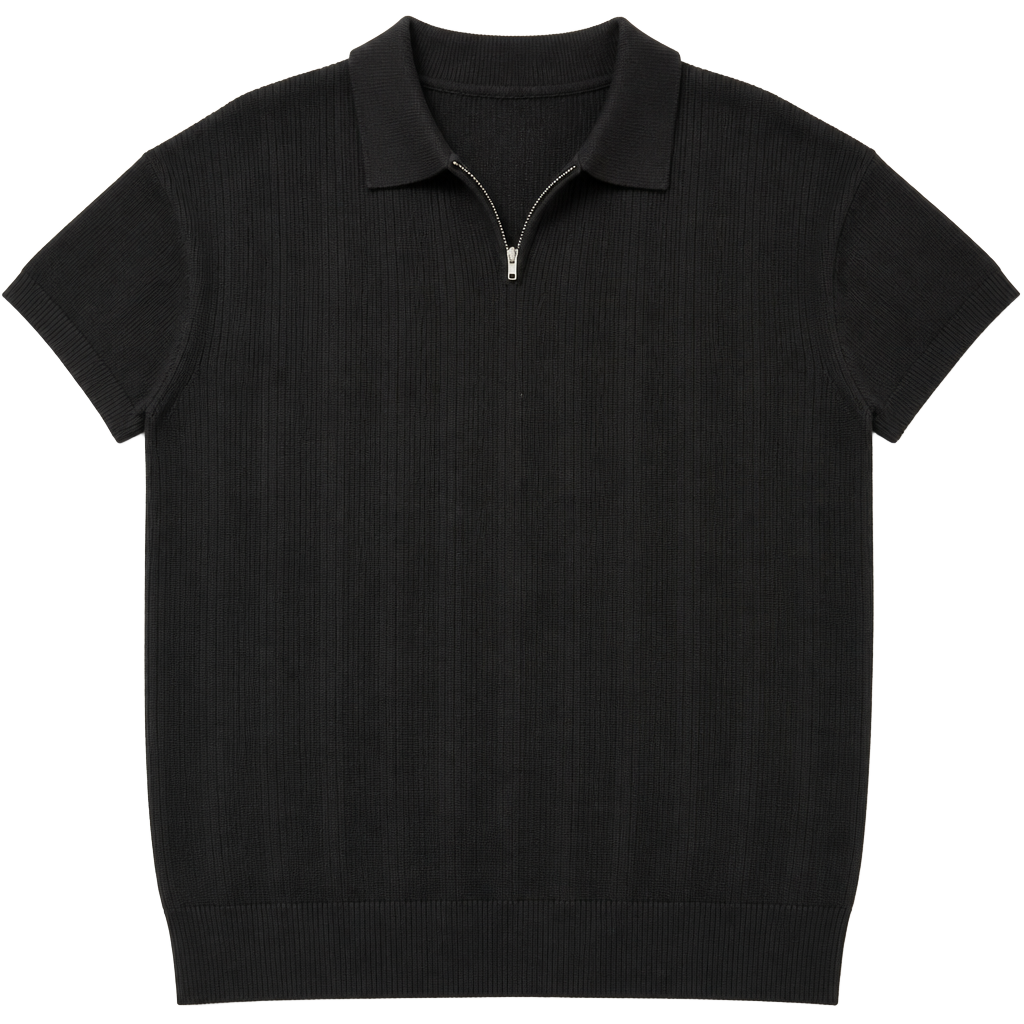 Apt. 9 Men's Black Textured Quarter-Zip Short Sleeve Knit Polo Sweater 1