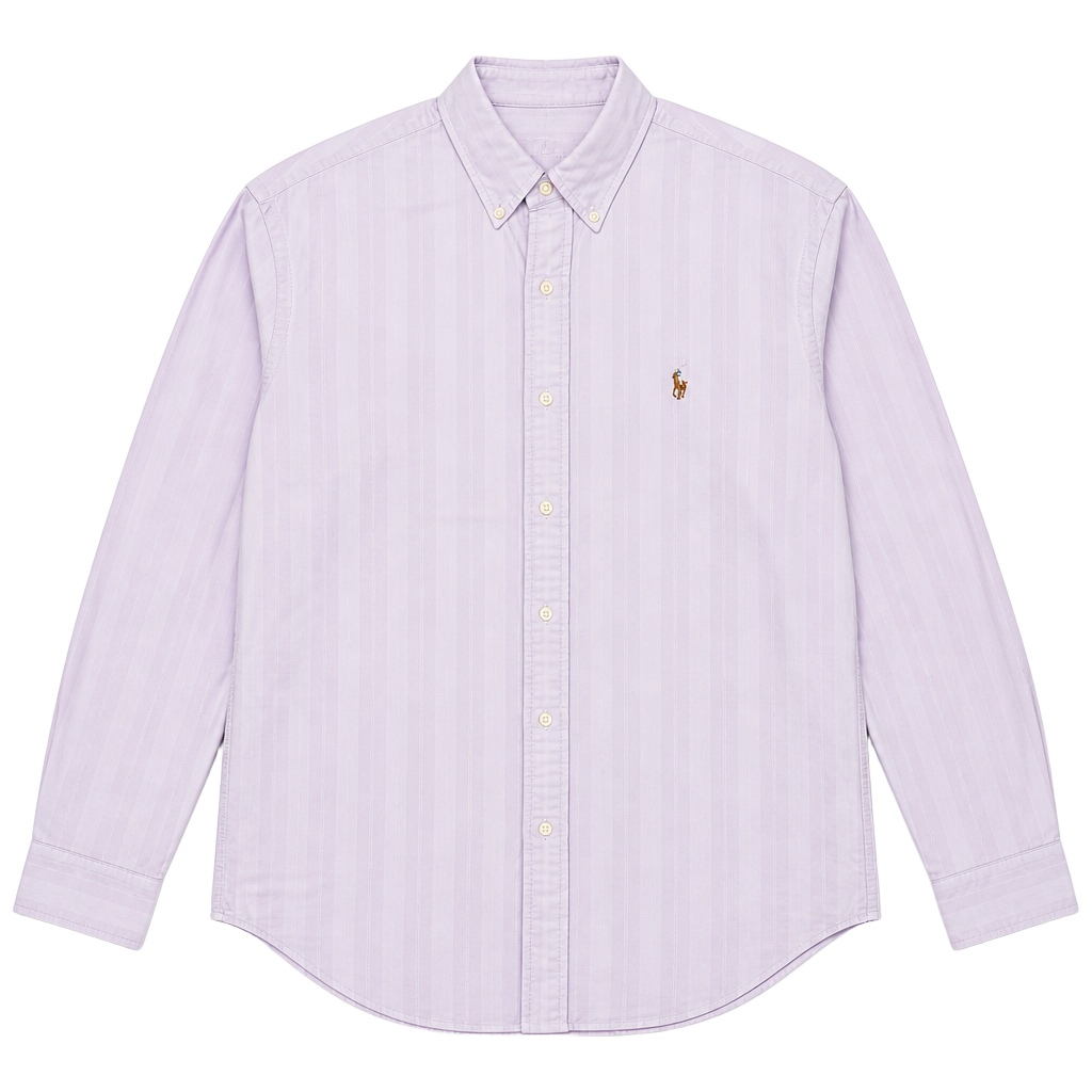 Ralph Lauren Men's 16-35 Lavender Striped Cotton Long Sleeve Button Down Shirt 1