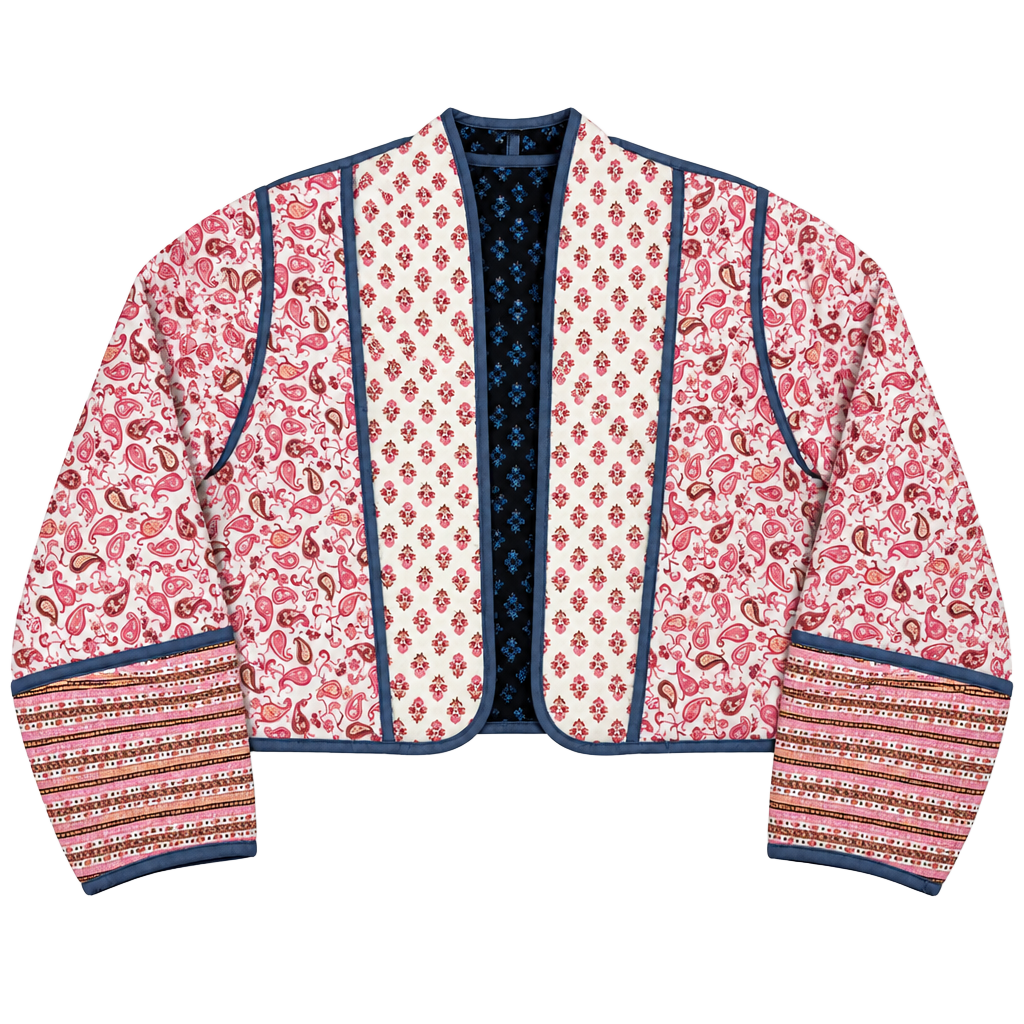 SHEIN Women's Reversible Floral Paisley Print Quilted Crop Jacket 1