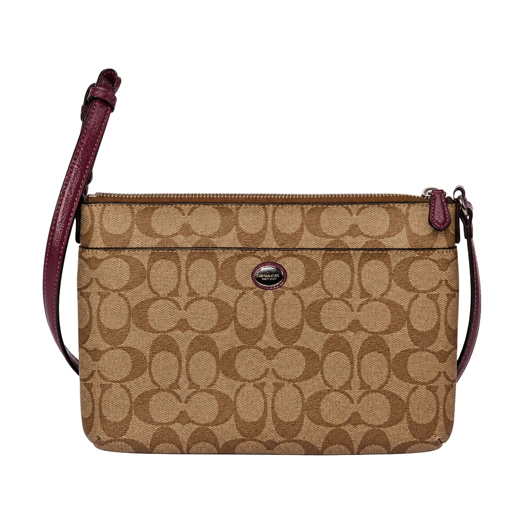 Coach North South Crossbody Bag in Signature Canvas with Pink Trim 1