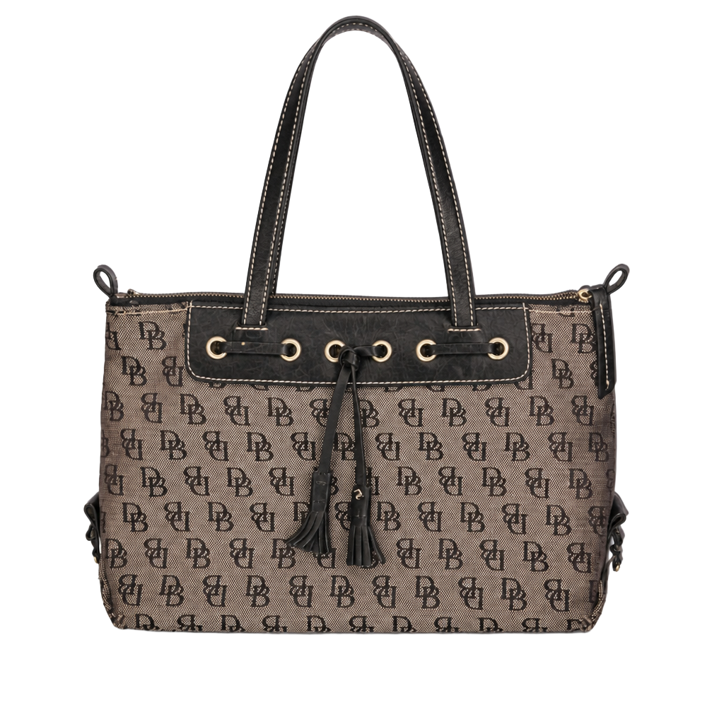 Dooney & Bourke Monogram Signature Tassel Tote Handbag Black Gray 1