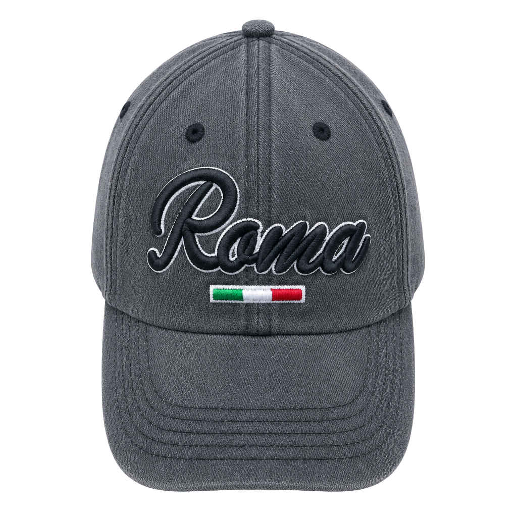 Roma Baseball Cap Gray Embroidered Italy Flag Strapback 1