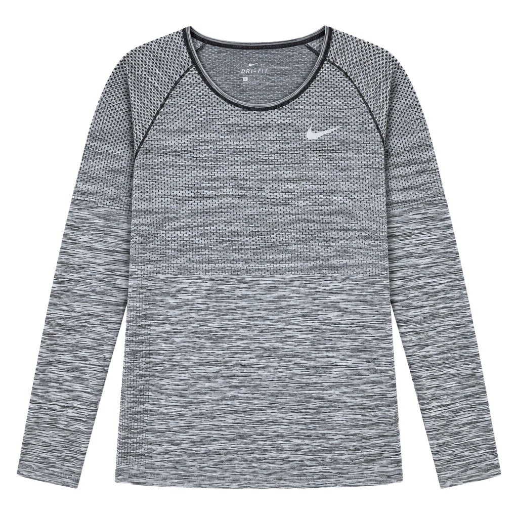Nike Dri-Fit Knit Long Sleeve Top Size L Grey Black 1