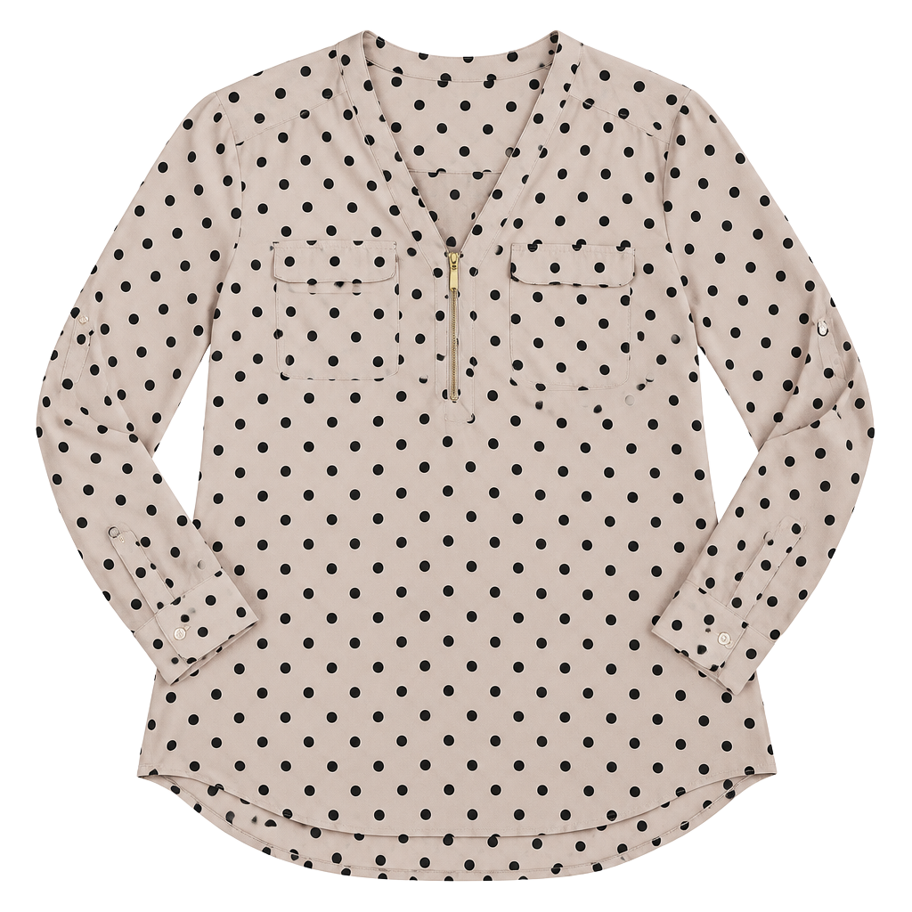Express Polka Dot Zip Front Long Sleeve Blouse Pink Black Size L 1