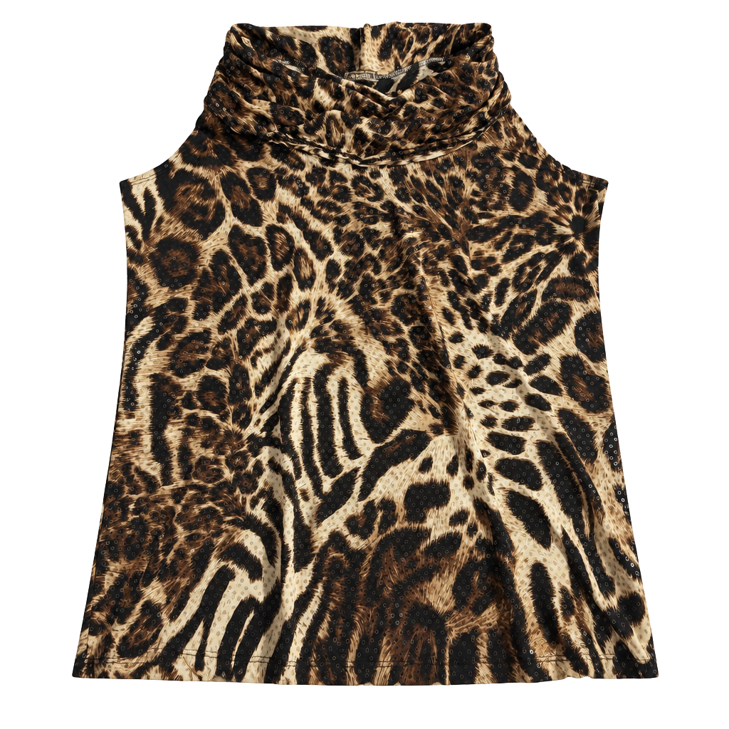 De Portfolio Leopard Animal Print Sequin Cowl Neck Top 1X 1