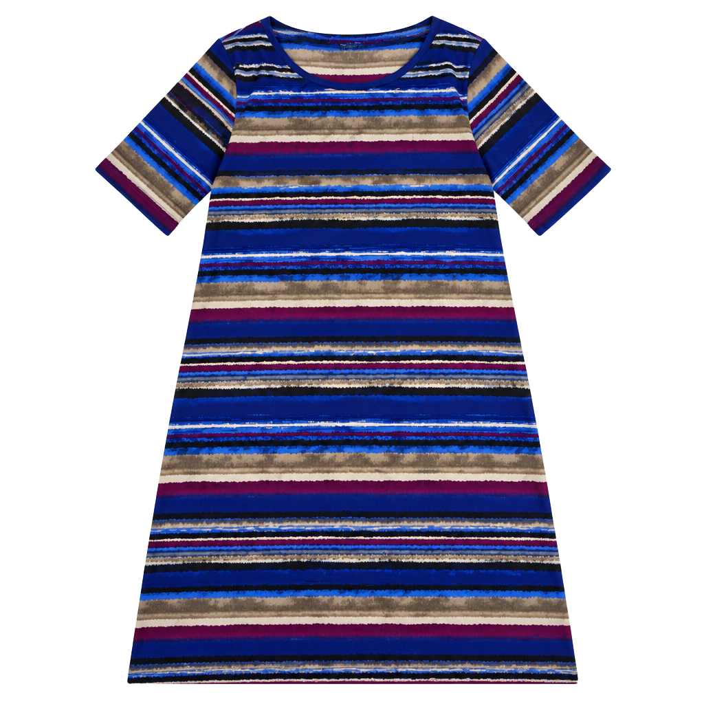 Connected Apparel Blue Striped Tiered Short Sleeve Dress Size 16 1