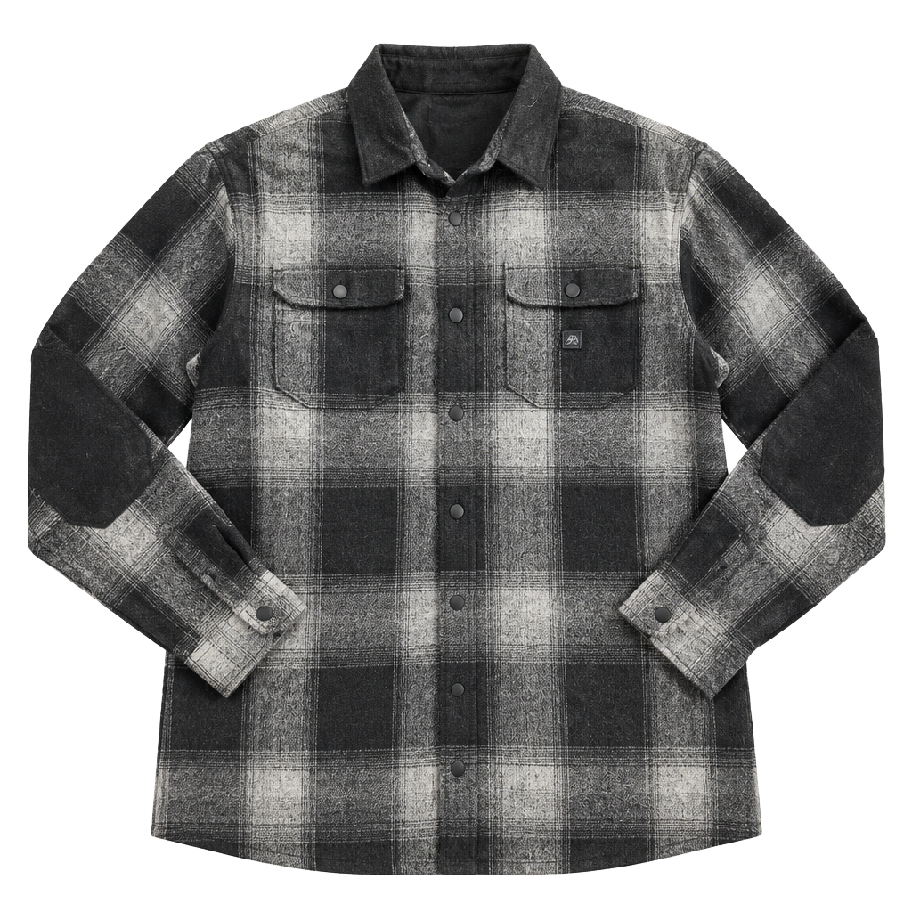 Roark Plaid Flannel Elbow Patch Shirt Jacket Grey Large L 1