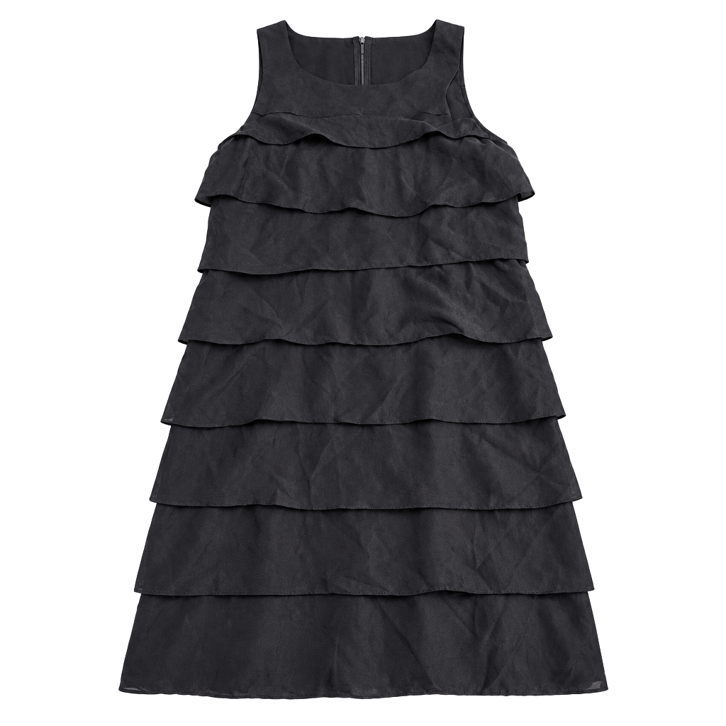 Kenar Black 100% Silk Tiered Ruffle Sleeveless Mini Dress Size 8 1