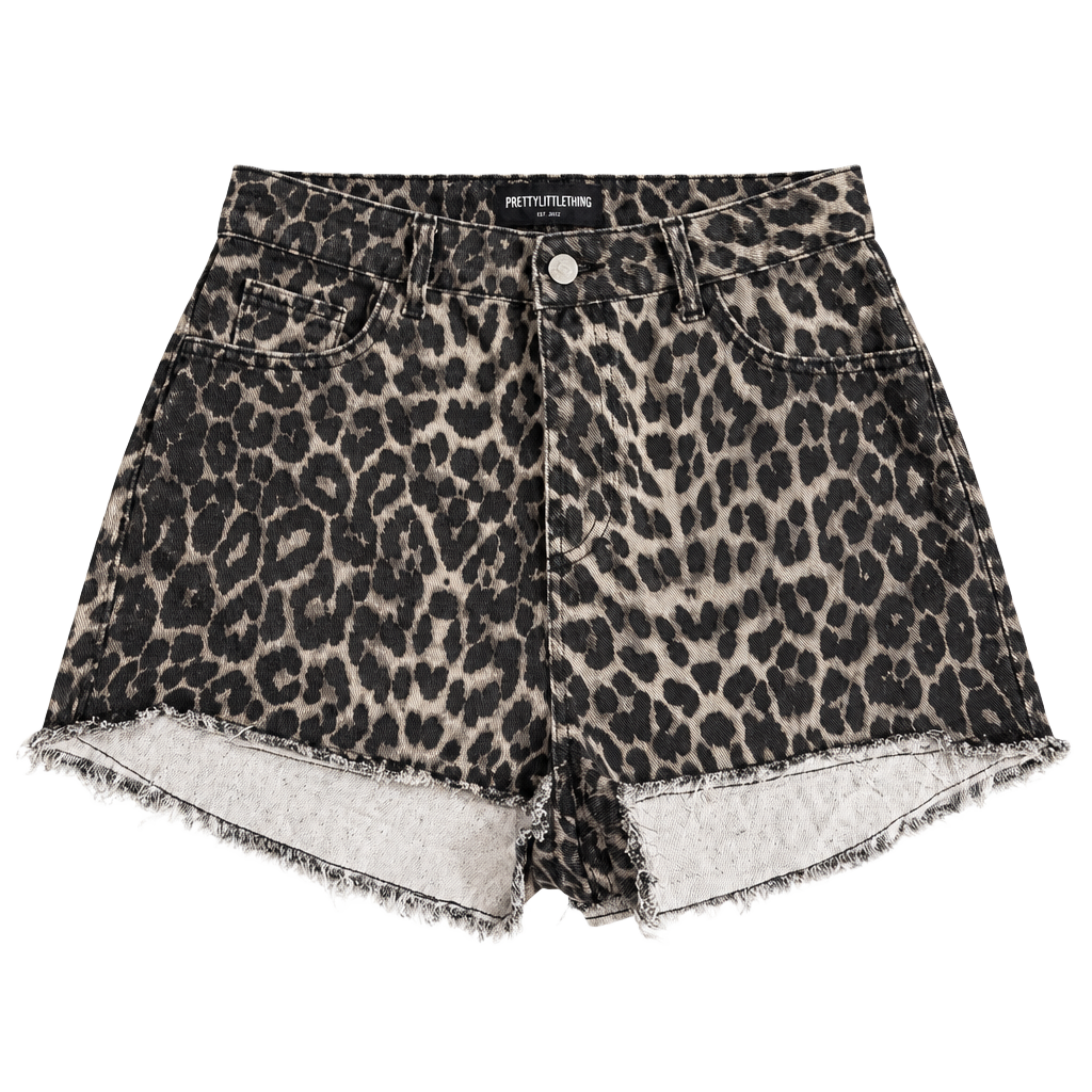 PrettyLittleThing Leopard Print Frayed Denim Skirt Size US 6 1