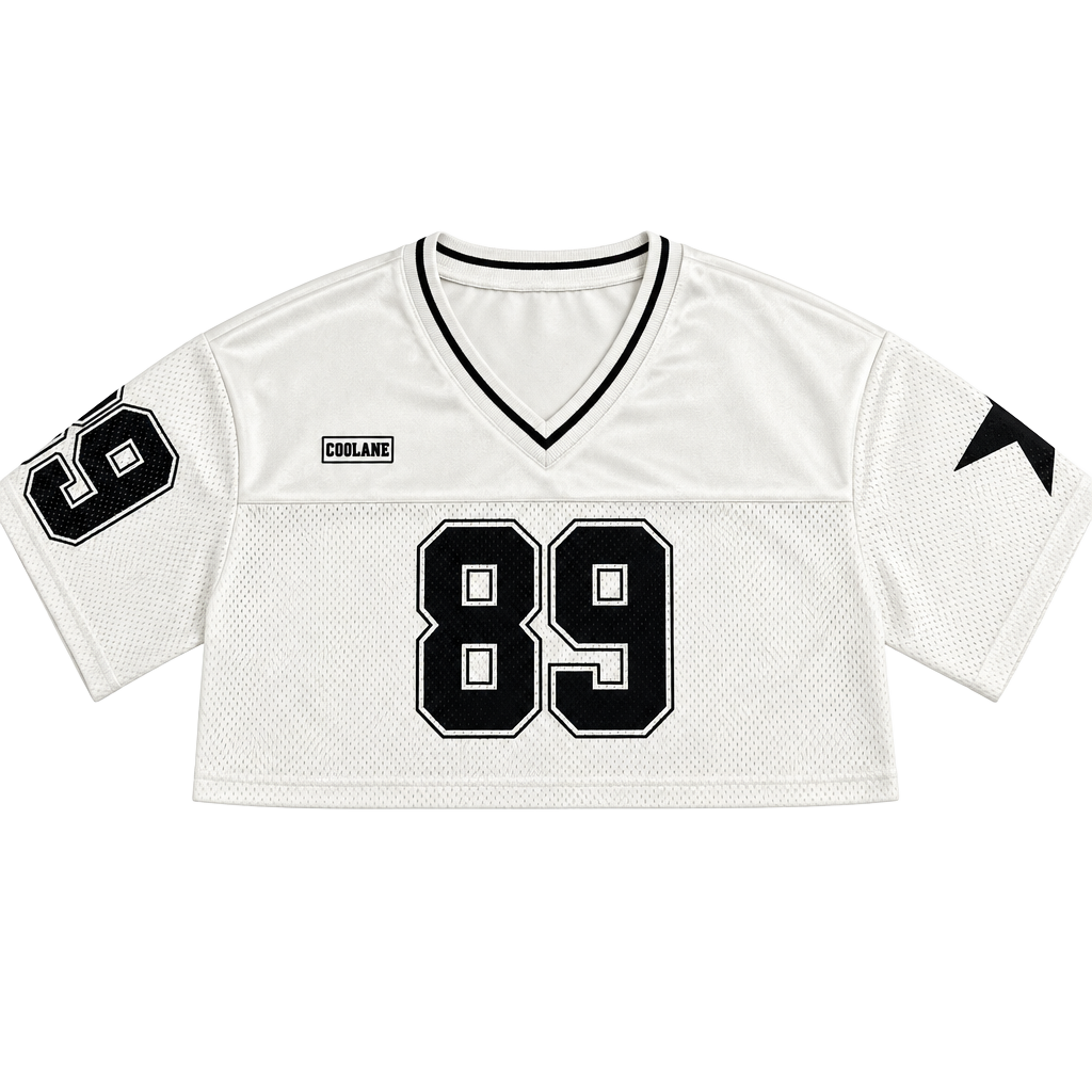 SHEIN White Mesh Graphic Football Jersey Crop Top Size XS 2 1