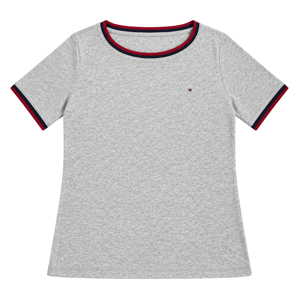 Tommy Hilfiger Heather Grey Striped Trim T-Shirt Size L 1