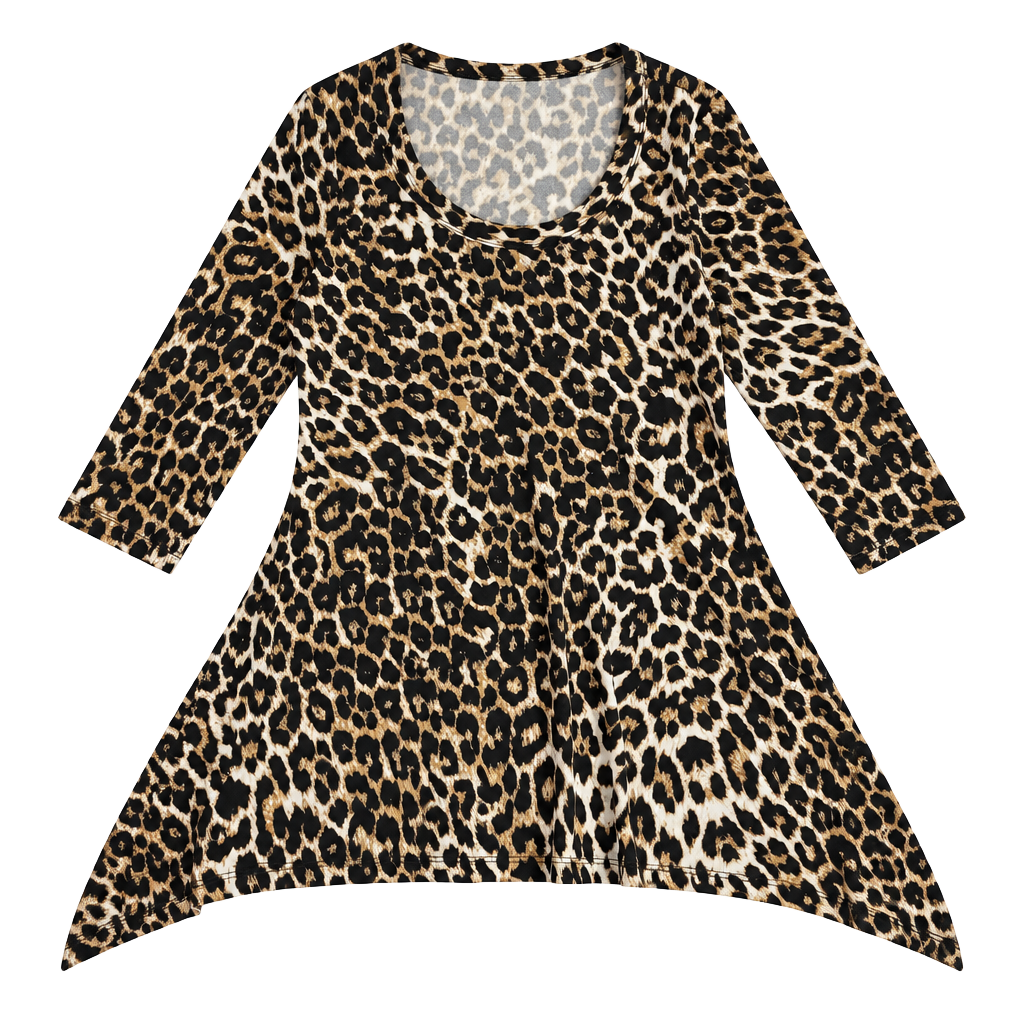 Chaus Leopard Print Long Sleeve Asymmetric Tunic Top S 1