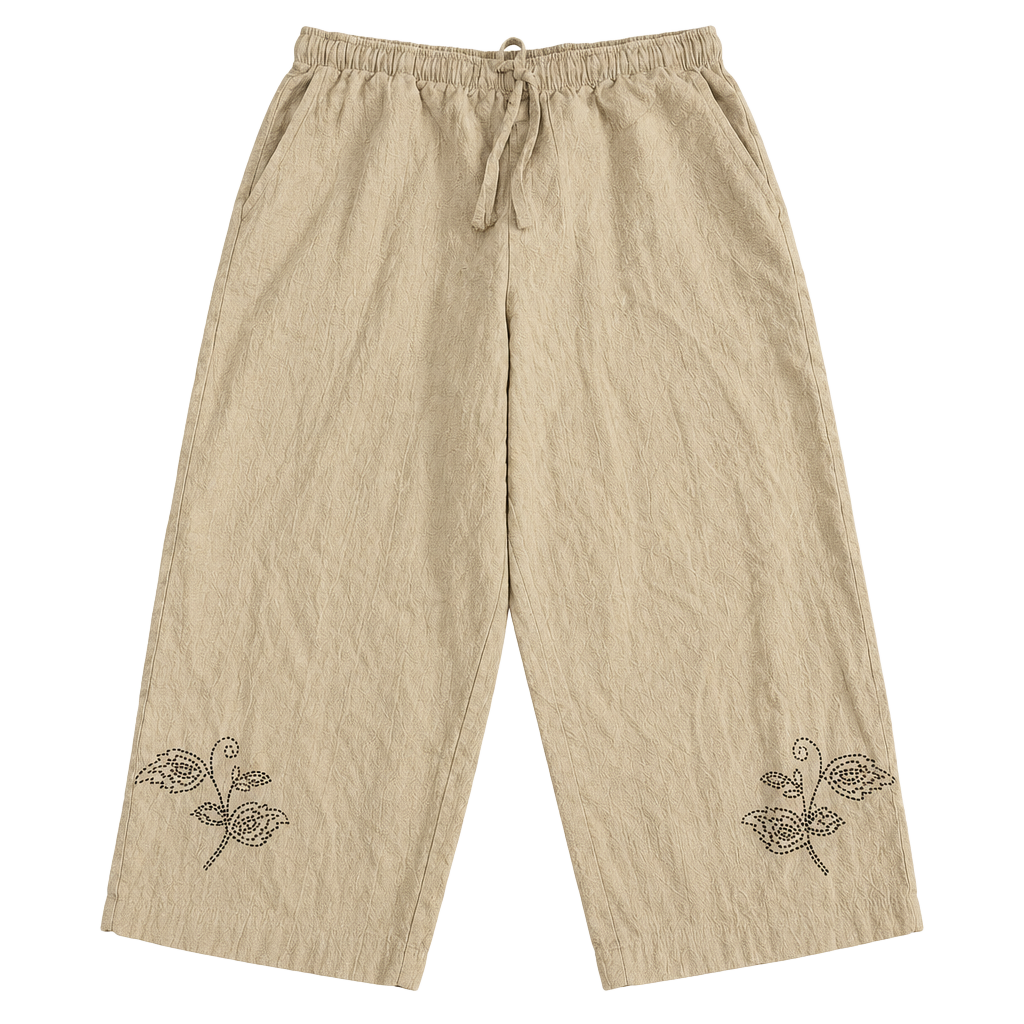 Jane Ashley Beige Embroidered Cotton Capri Pants Womens PXL 1