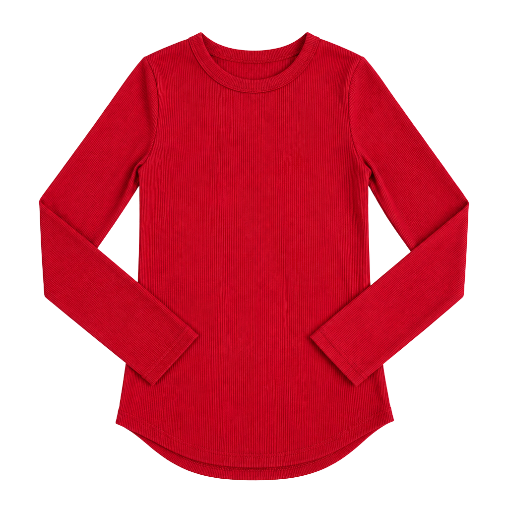 No Boundaries Red Ribbed Long Sleeve Crewneck Top Size M 7-9 1