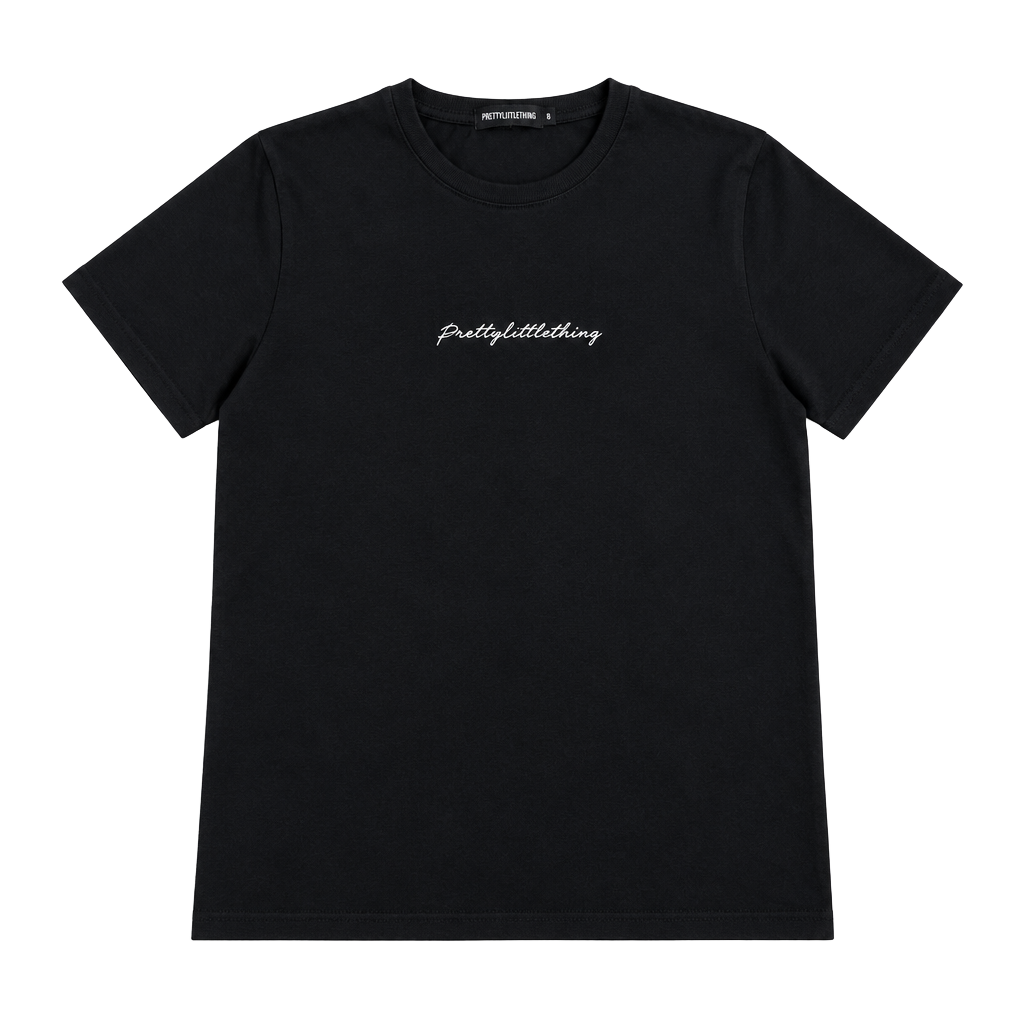 PrettyLittleThing Black Script Logo Short Sleeve T-Shirt Size S 1