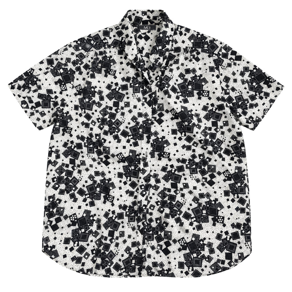 Vintage MG Black White Geometric Pattern Short Sleeve Blouse 1