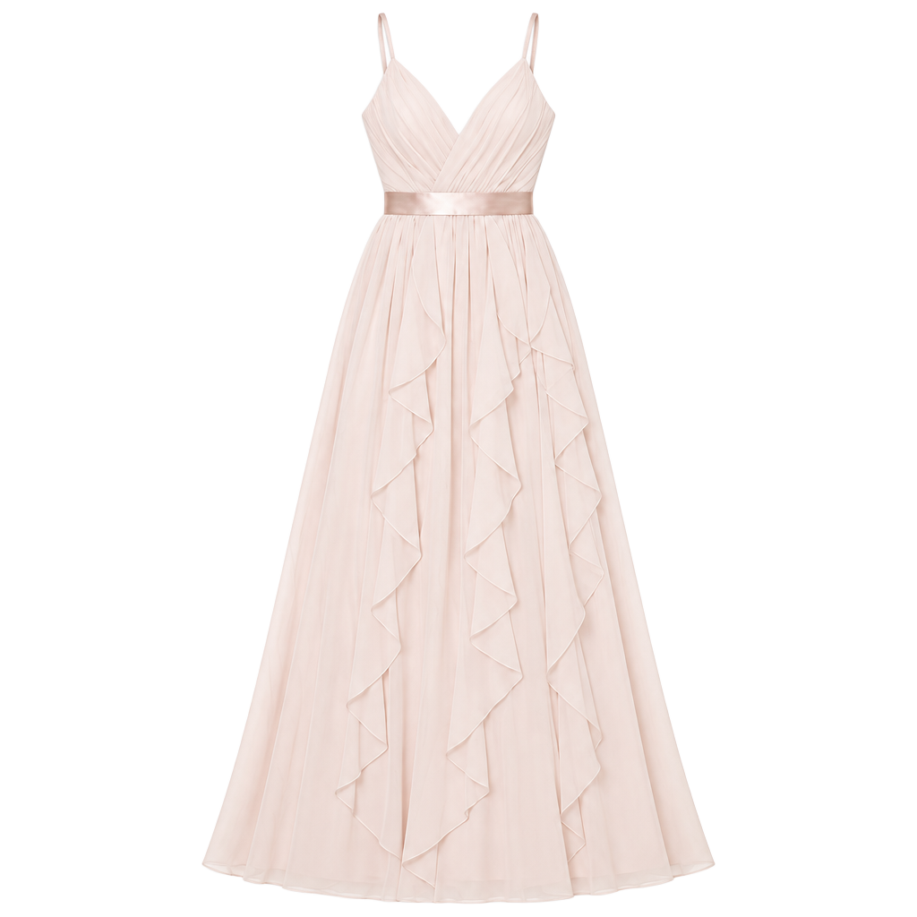 Blush Pink Chiffon Ruffle V-Neck Formal Bridesmaid Evening Gown Size 8 1