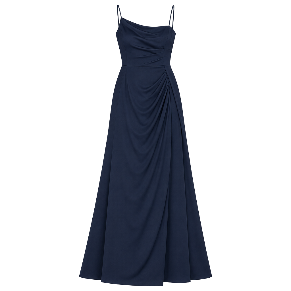 Xscape Navy Blue One Shoulder Cowl Neck Ruched Formal Evening Gown Size 12 1