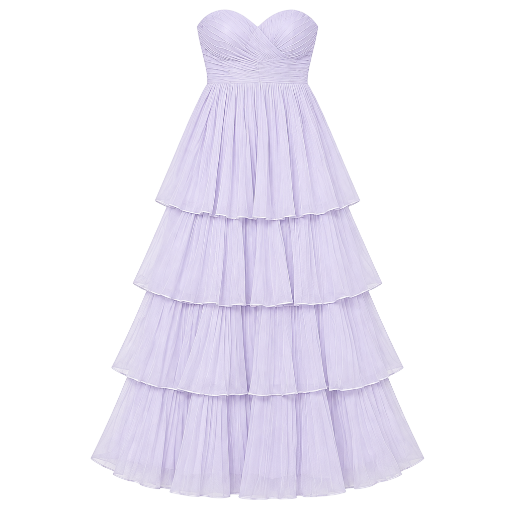 Lavender Strapless Sweetheart Tiered Chiffon Formal Bridesmaid Gown Size 8 1