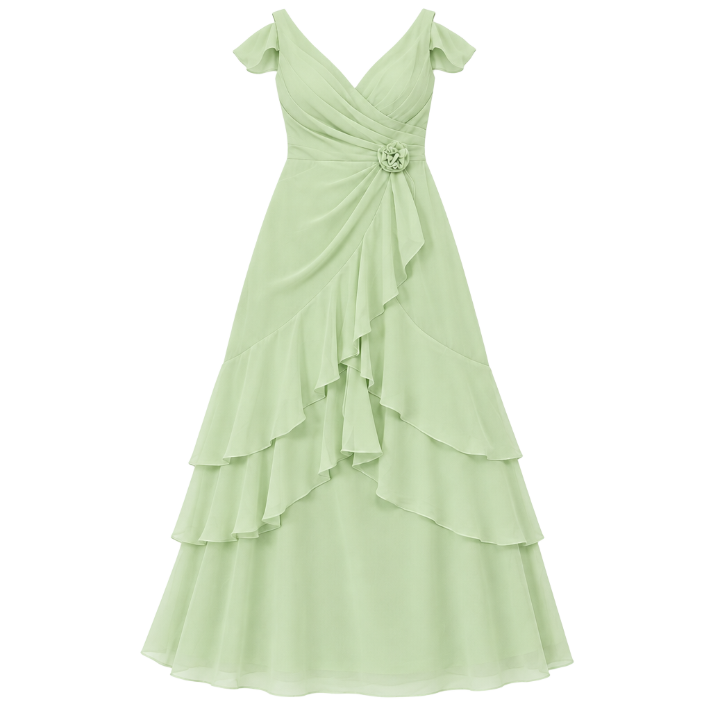Sage Green Chiffon Ruffle Cold Shoulder Plus Size Formal Evening Gown Size 14 1