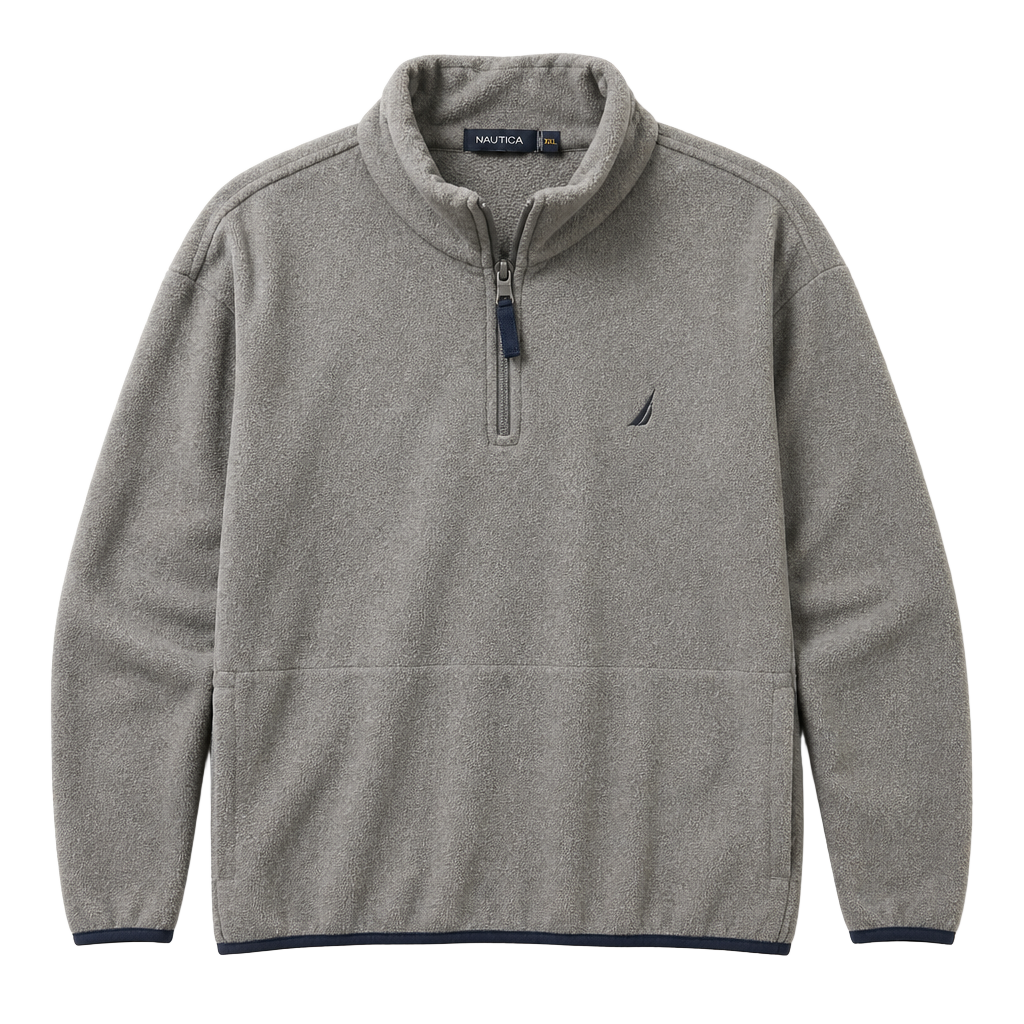 Nautica Men's Gray 1/4 Quarter Zip Fleece Pullover Sweater XXL 1