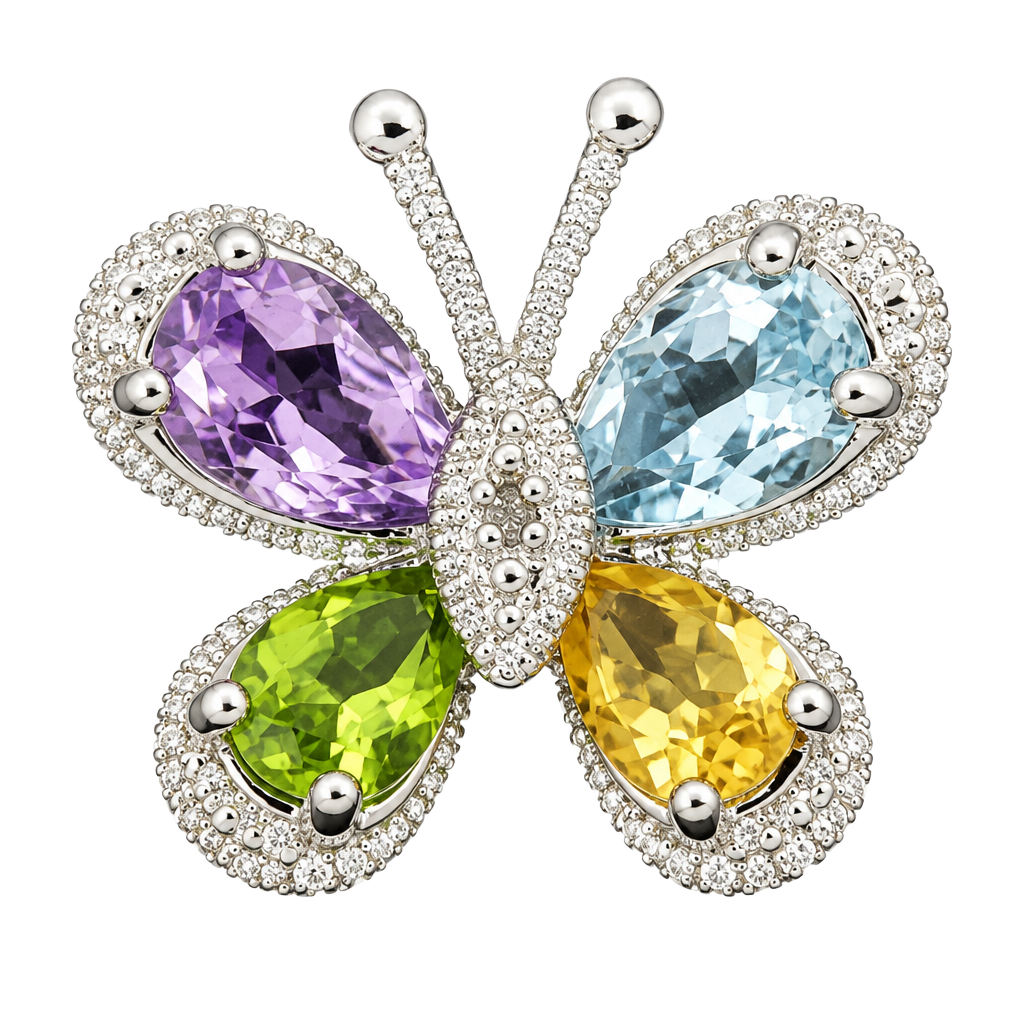 Vintage Sterling Silver Butterfly Pendant Amethyst Topaz Peridot Citrine 1