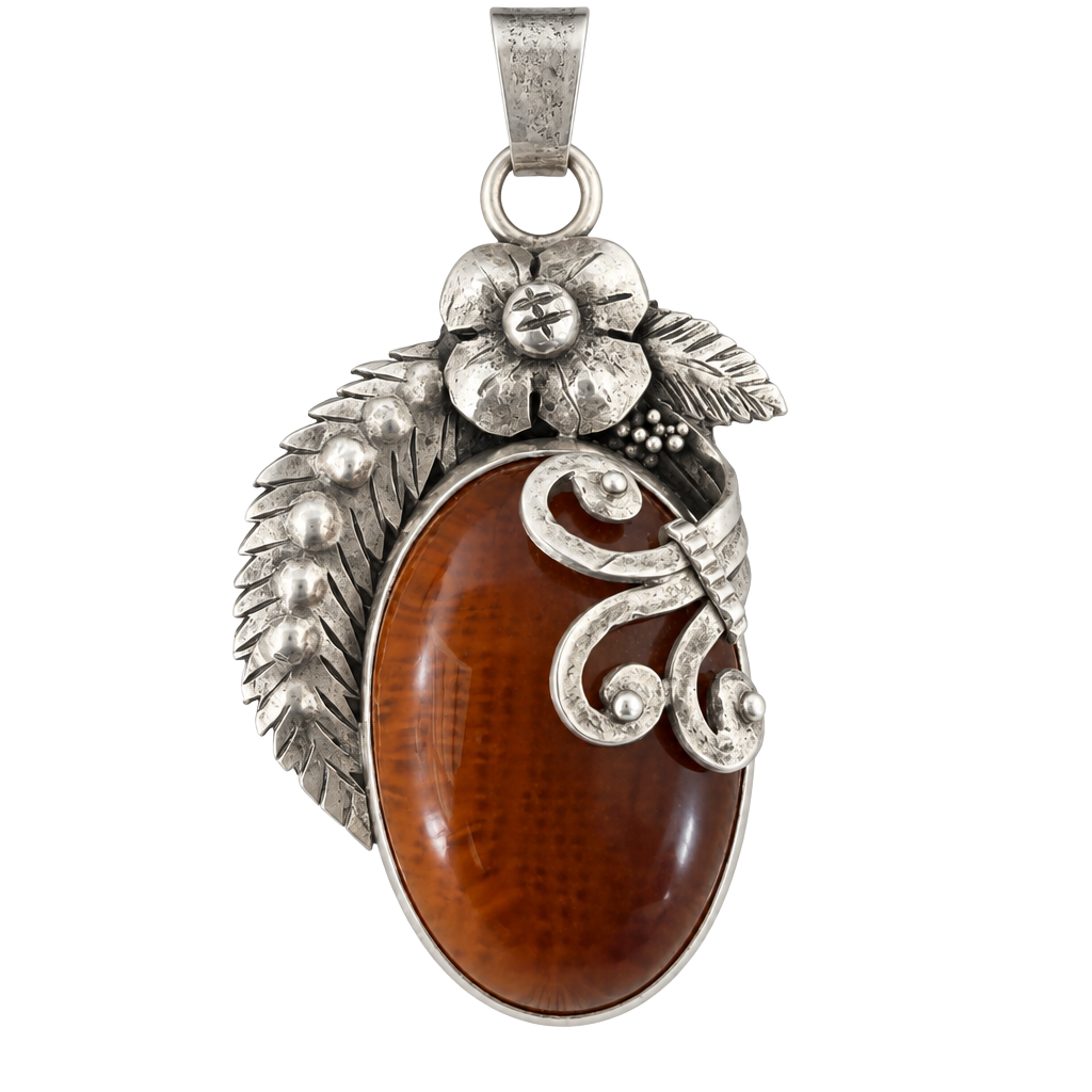 Artisan Sterling Silver Baltic Honey Amber Pendant Necklace 18” Rope Chain 925 1