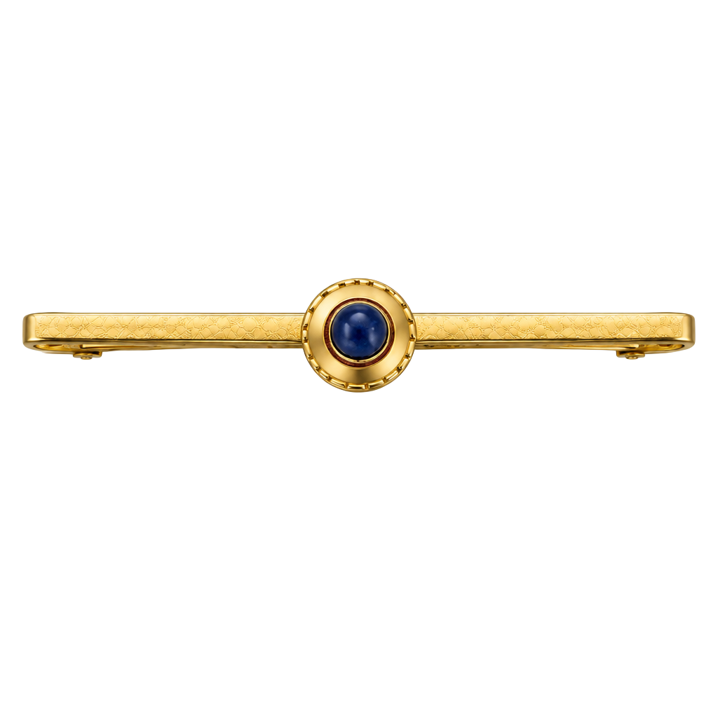 Antique 14K Gold & Sapphire Cabochon Bar Brooch | Edwardian c.1900–1920 1