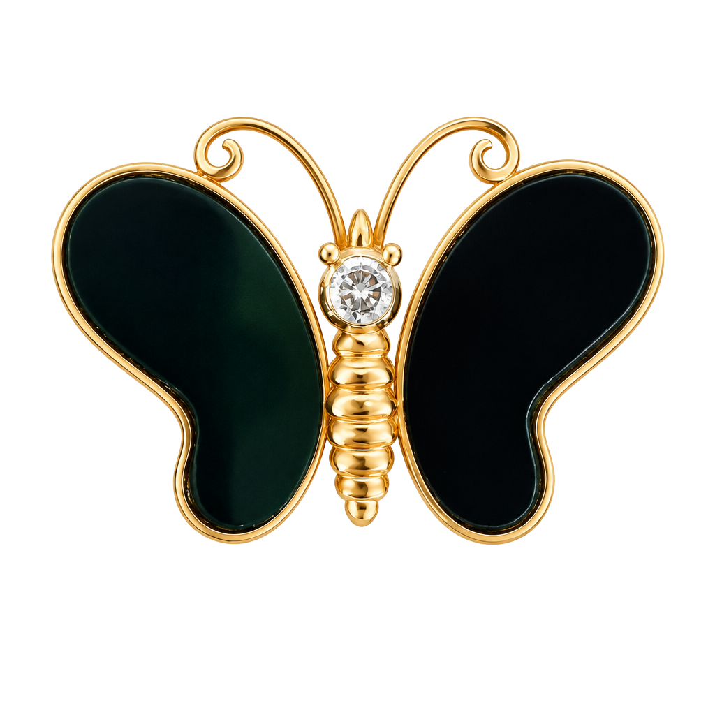 Vintage 14K Gold Black Onyx Butterfly Brooch | Diamond Accent 2.2 g 1