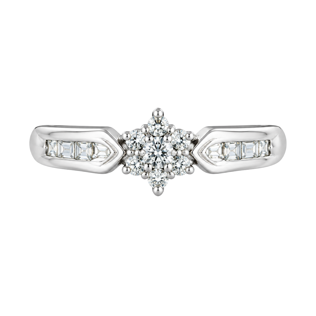 10K White Gold .24ct Diamond Cluster Baguette Ring Size 6.75 Genuine 1