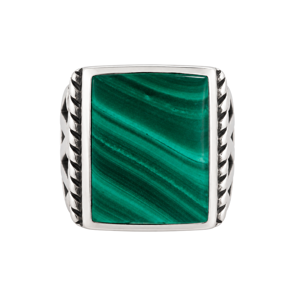 Sterling Silver Large Square Malachite Ring Southwestern Size 7 Statement 1