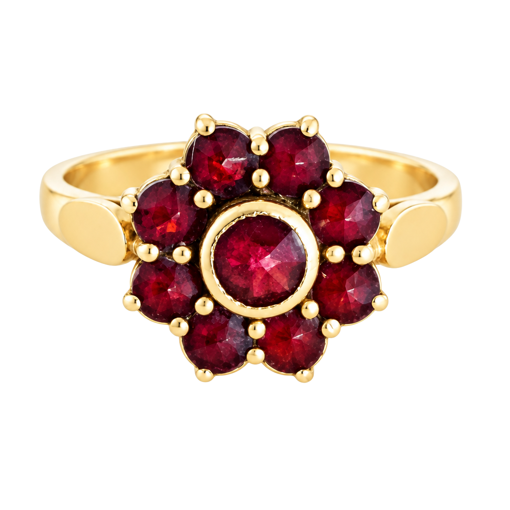 Antique Bohemian Garnet Cluster Ring Silver Gilt Rose Cut Stones Size 6 1
