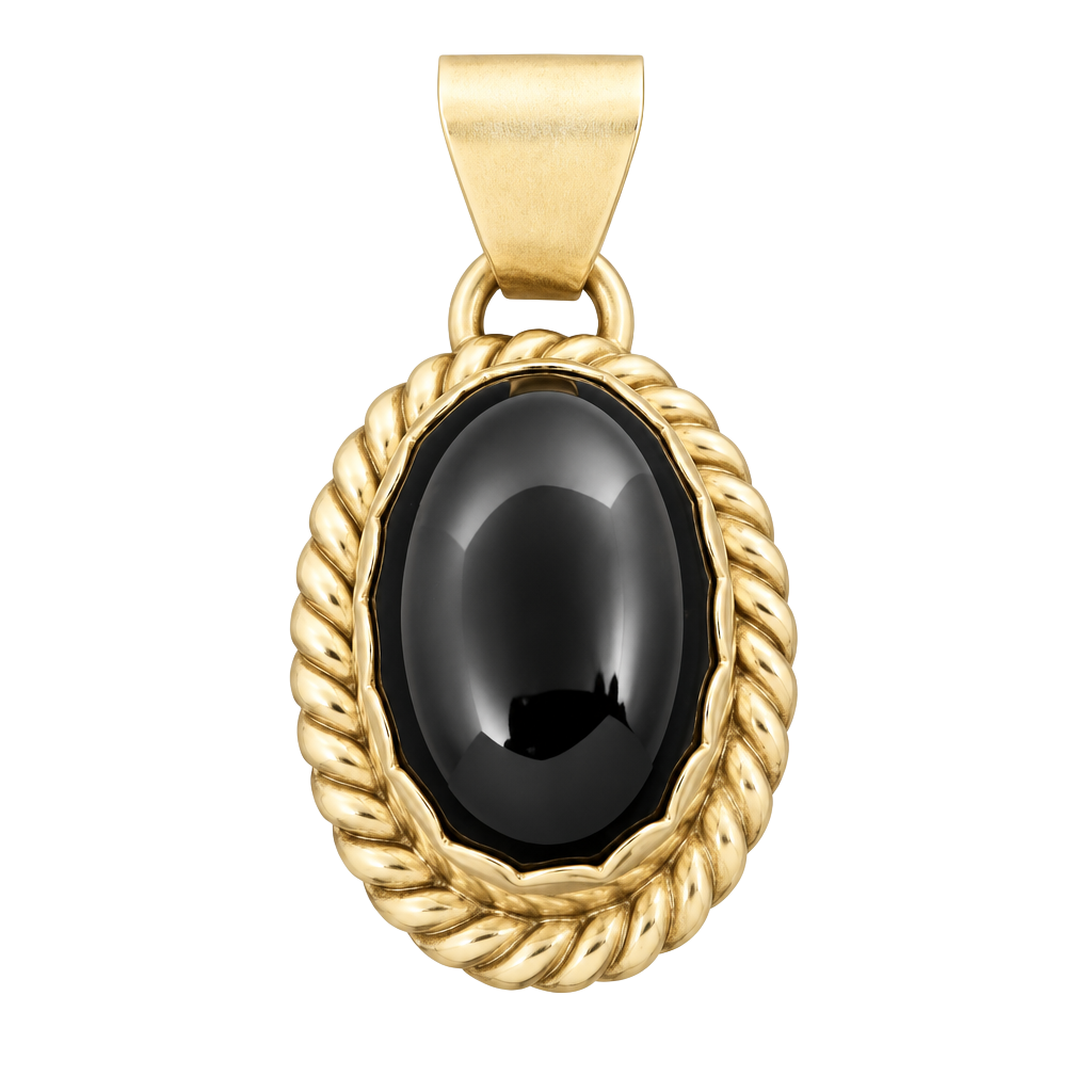 Native American Sterling Silver Black Onyx Pendant RRT Hallmark Rope Bezel 1