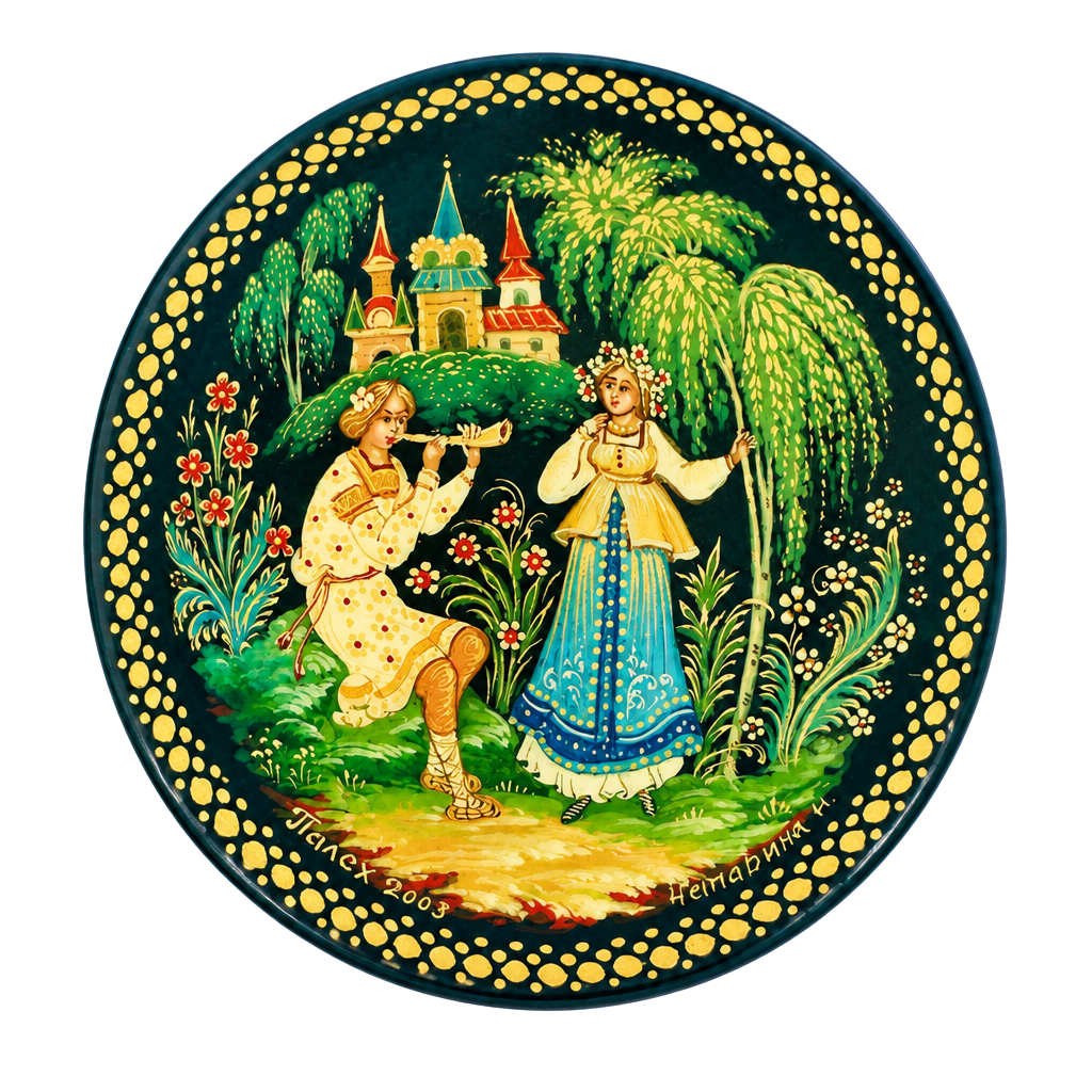 Palekh Russian Lacquer Brooch Signed Dated 2008 Hand Painted Miniature Gold Pin 1