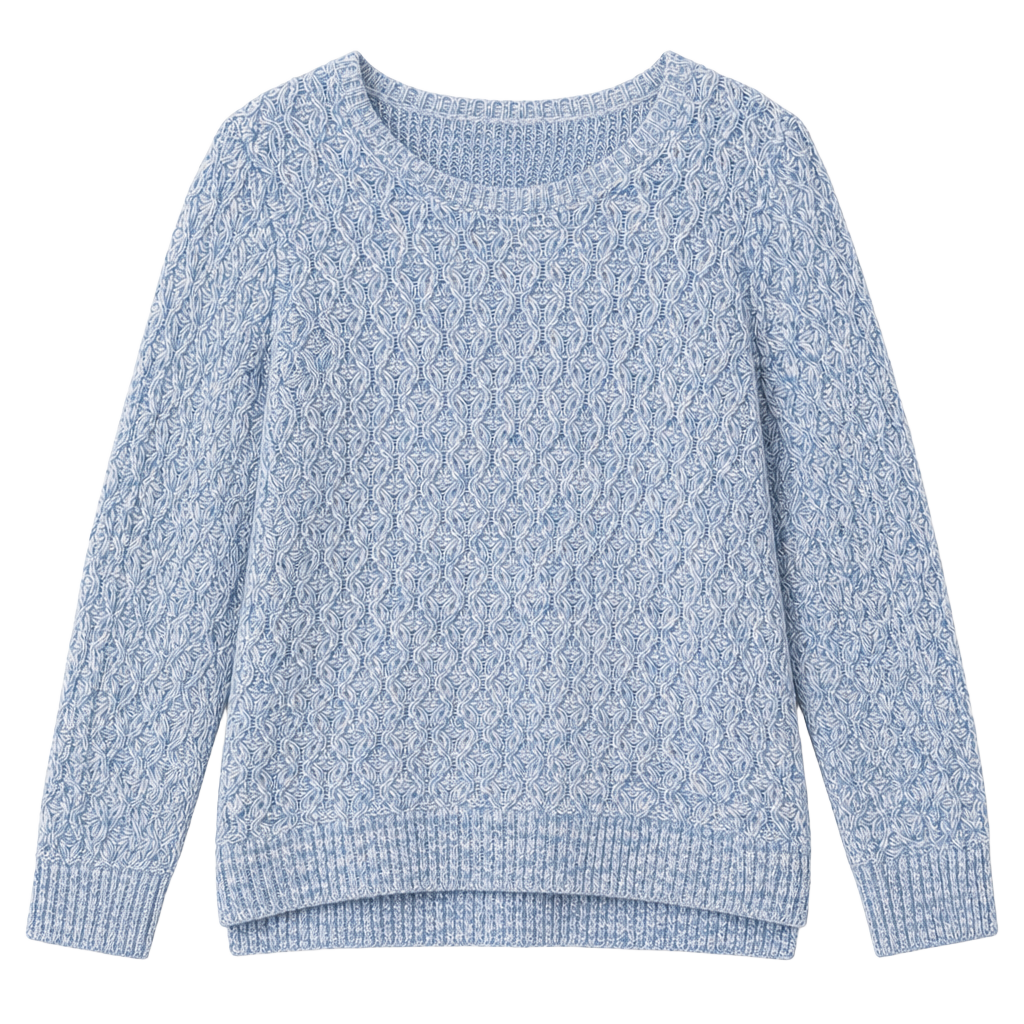 Jeanne Pierre Women's Blue Marl Cable Knit 100% Cotton Crew Neck Sweater Size Large 1