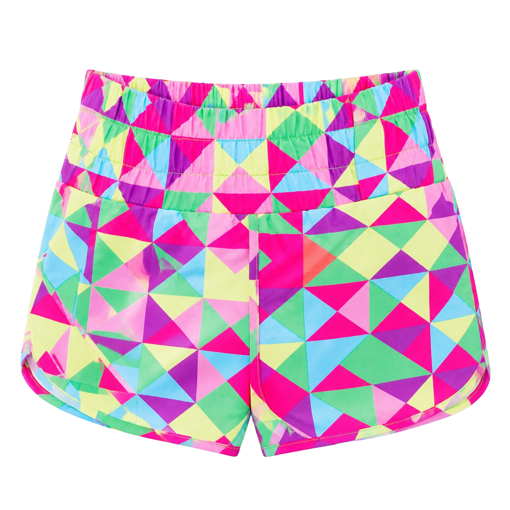 Multicolor Geometric High Waisted Athletic Shorts 1