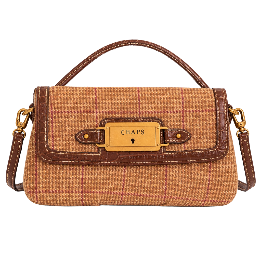 Chaps Plaid Tweed Crossbody Purse with Croc-Embossed Faux Leather Trim 1
